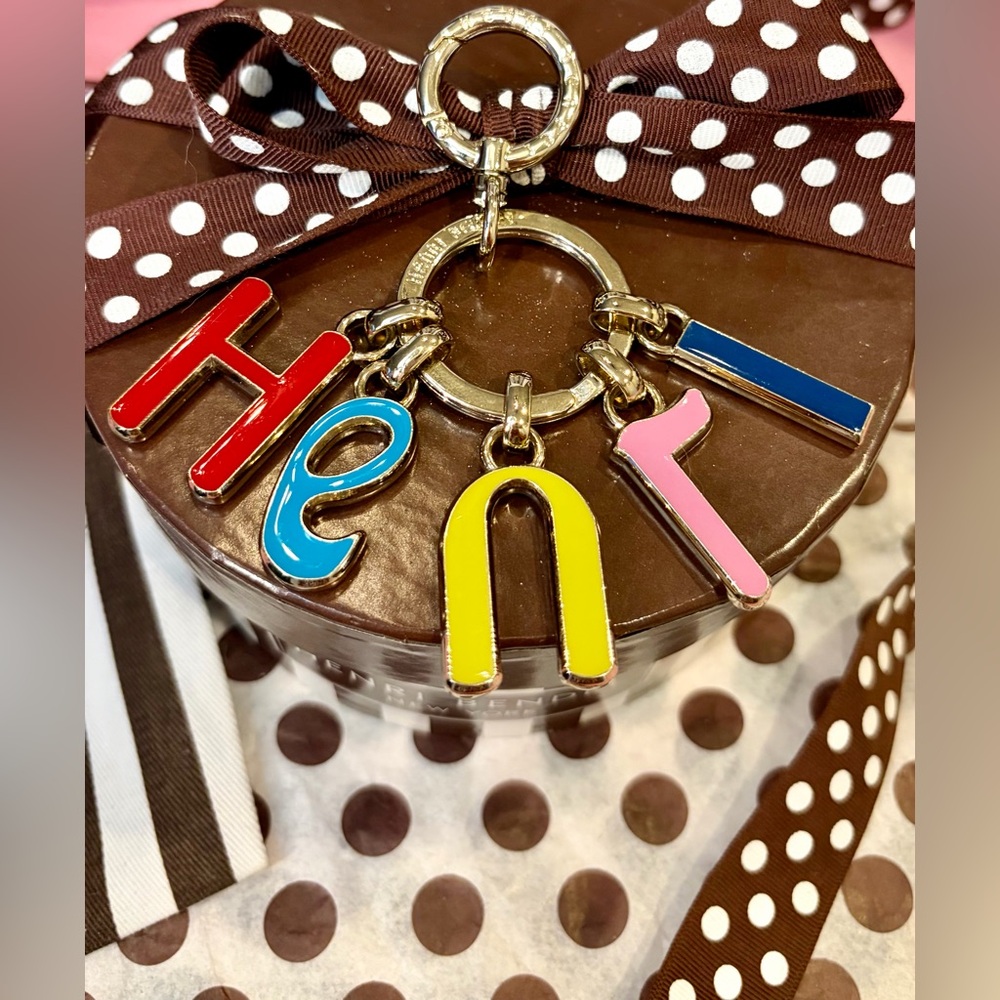 NWOT HENRI BENDEL Multicolor Enamel 'HENRI’ Letter Charm Keyring/Silver Hardware